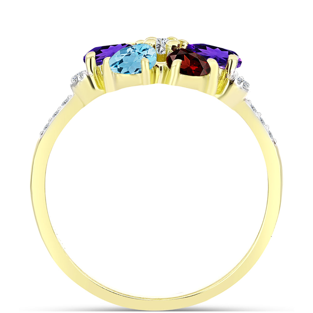 Goldplattierter Silberring mit Barton Granat und marokkanischem Amethyst