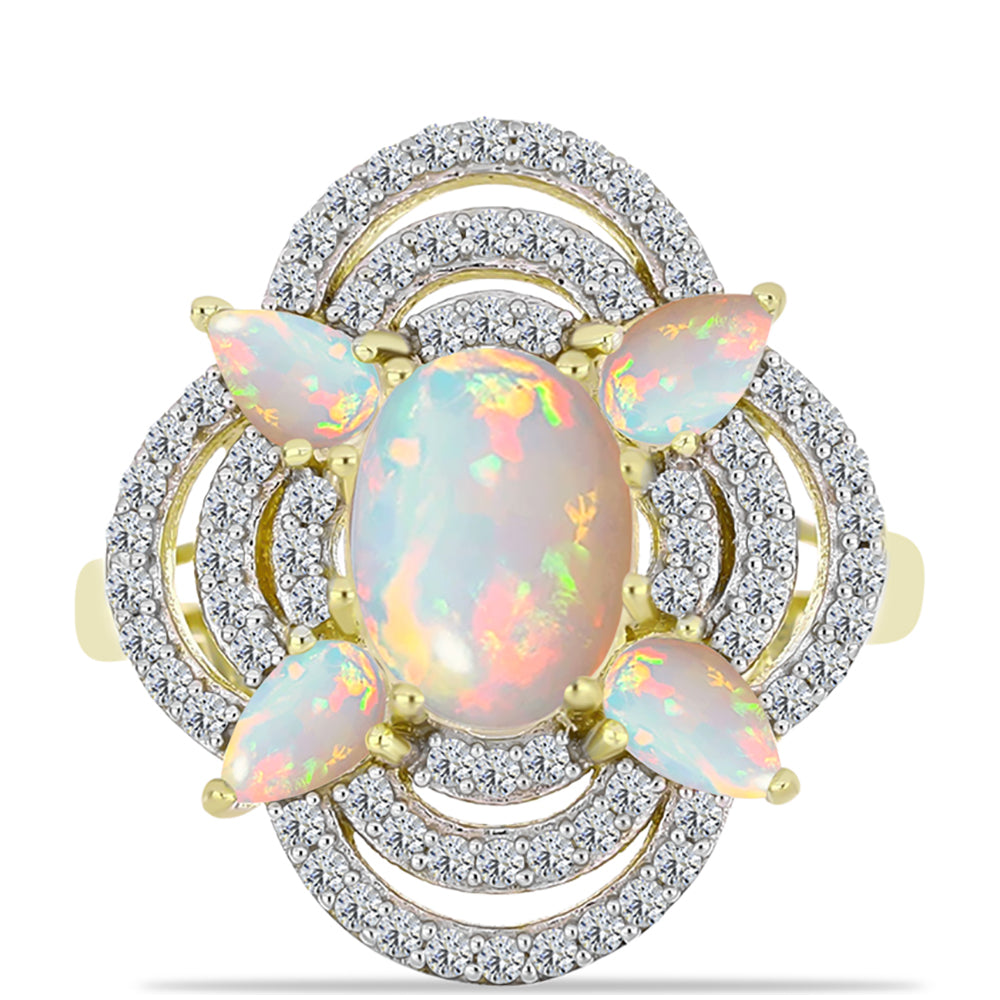 Goldplattierter Silberring mit Welo-Opal und weißem Topas
