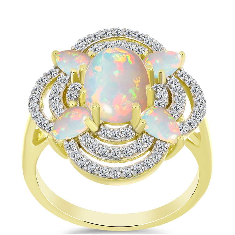 Goldplattierter Silberring mit Welo-Opal und weißem Topas