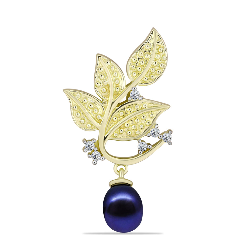 Goldplattierter Silberanhänger mit schwarzer Süßwasserzuchtperle und weißem Topas