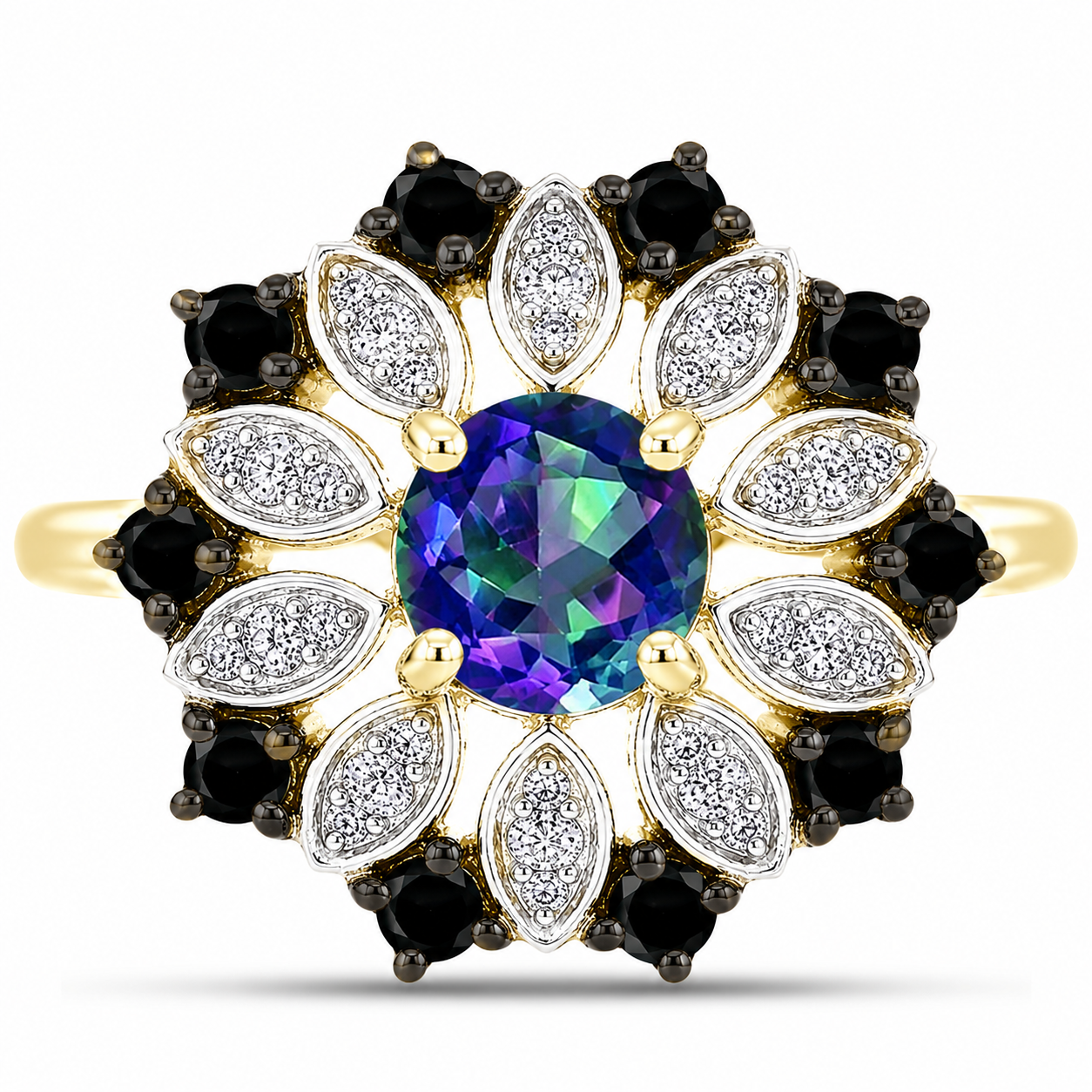 Goldplattierter Silberring mit mystischem Topas und schwarzem Spinell 1 