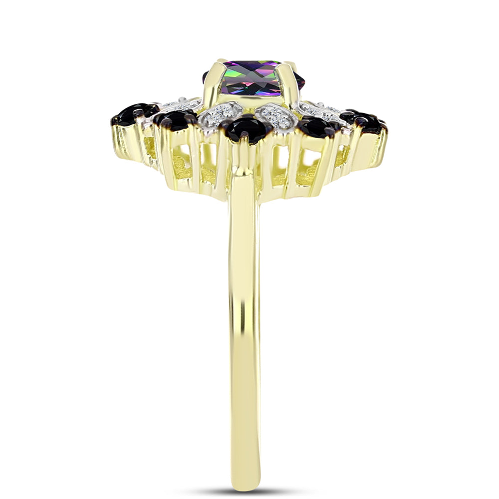 Goldplattierter Silberring mit mystischem Topas und schwarzem Spinell