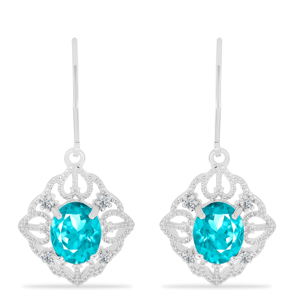 Silberohrringe mit Paraiba Quarz und weißem Topas