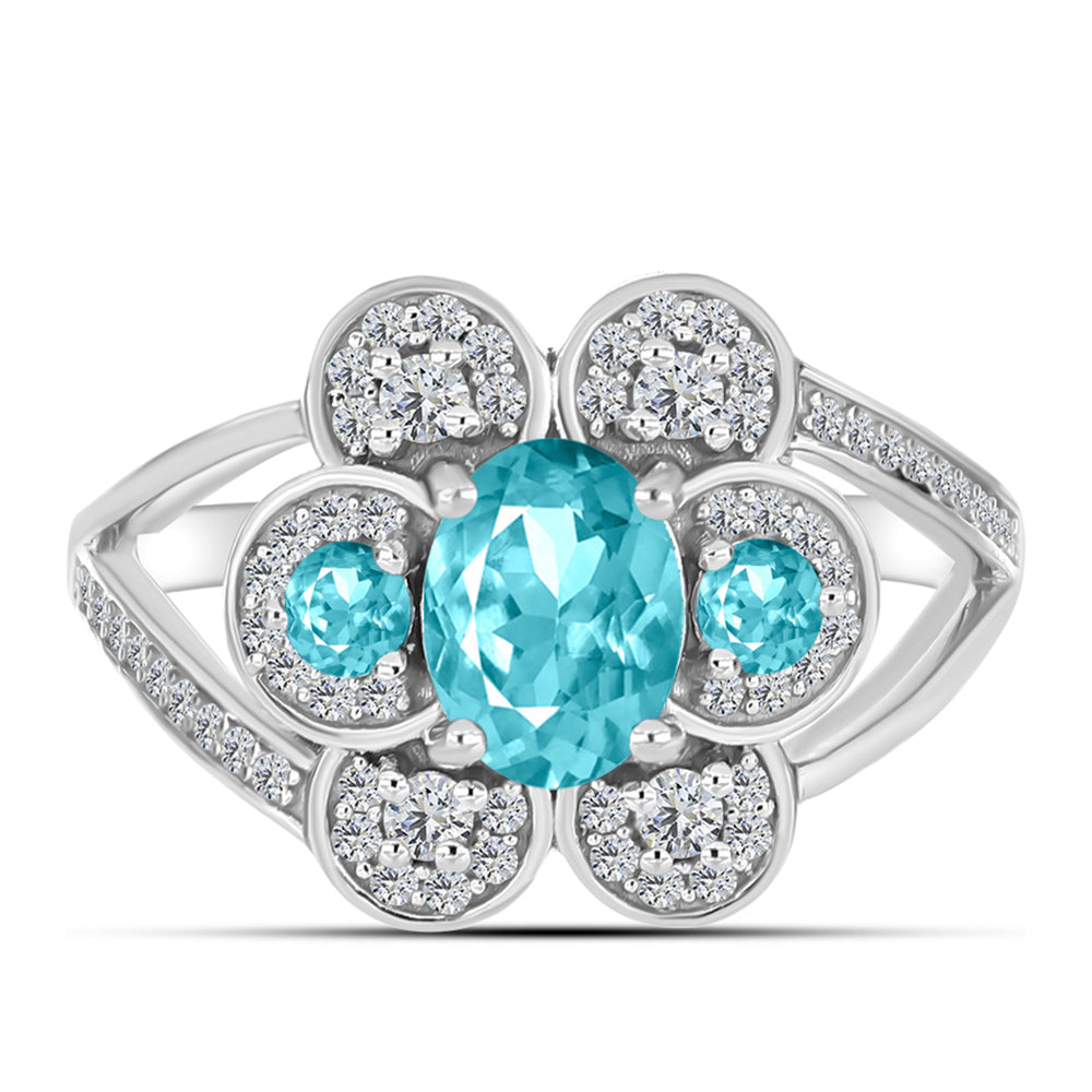 Silberring mit Paraiba Quarz und weißem Topas 1 