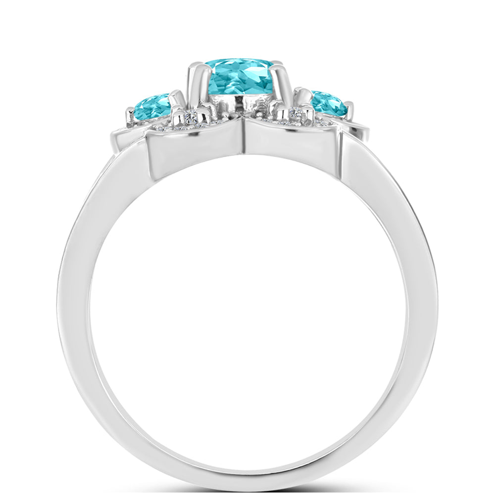 Silberring mit Paraiba Quarz und weißem Topas