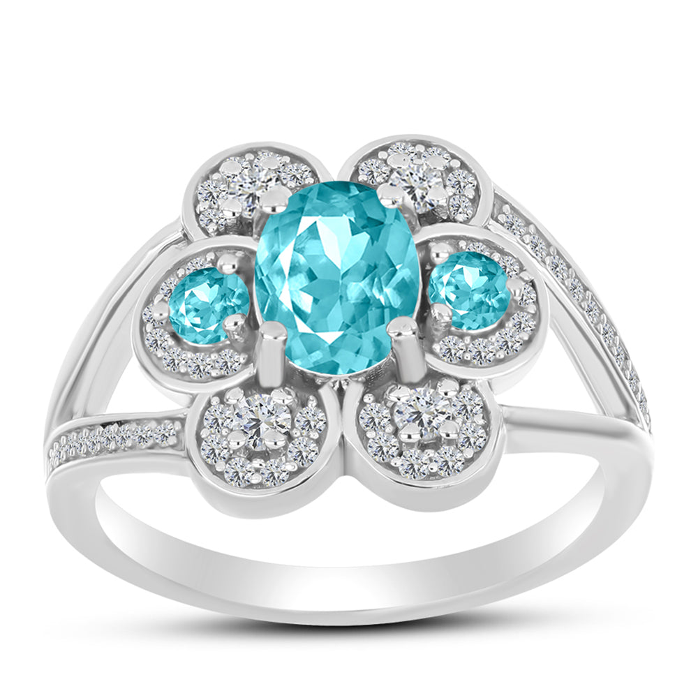 Silberring mit Paraiba Quarz und weißem Topas 3 