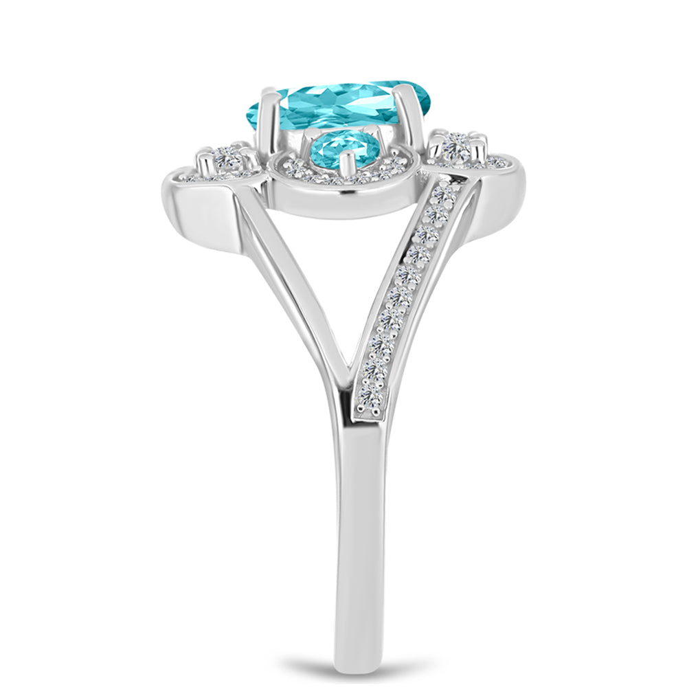Silberring mit Paraiba Quarz und weißem Topas