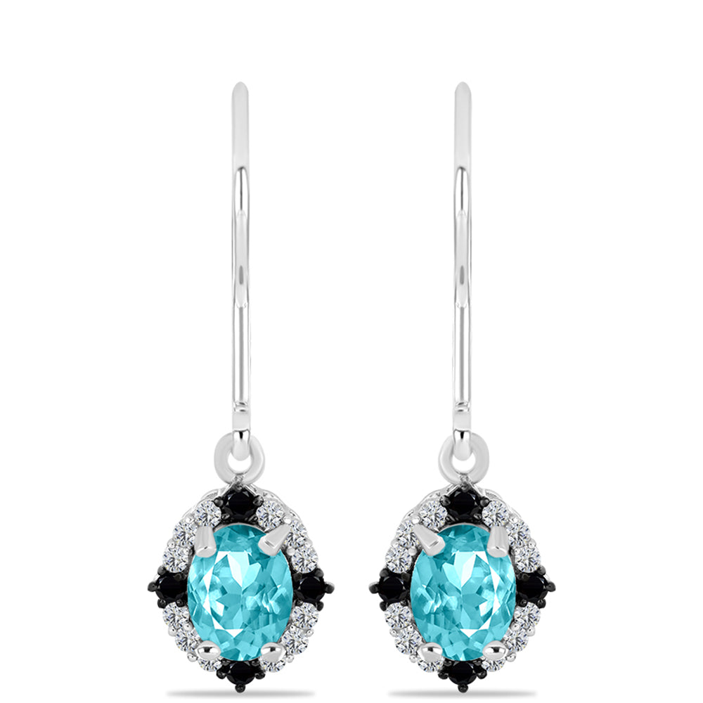 Silberohrringe mit Paraiba Quarz und schwarzem Spinell