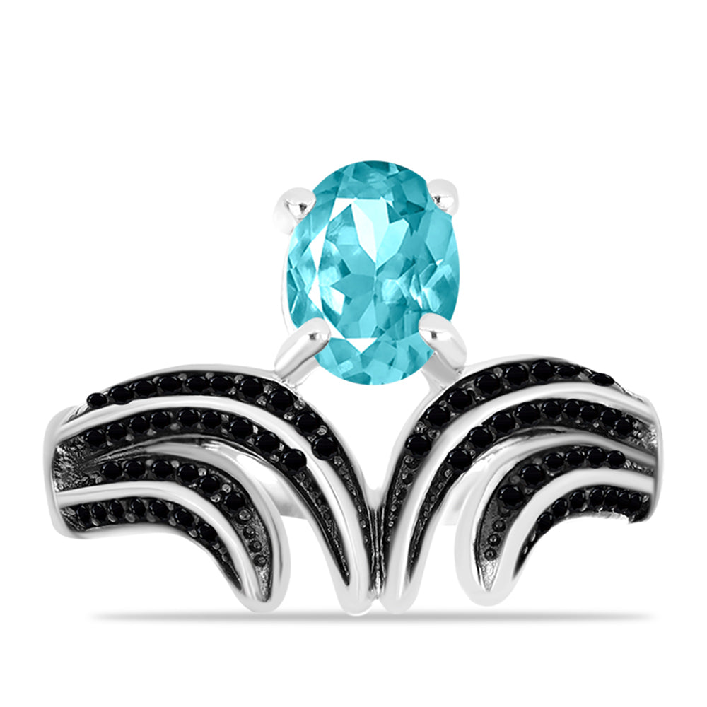 Silberring mit Paraiba Quarz und schwarzem Spinell 1 