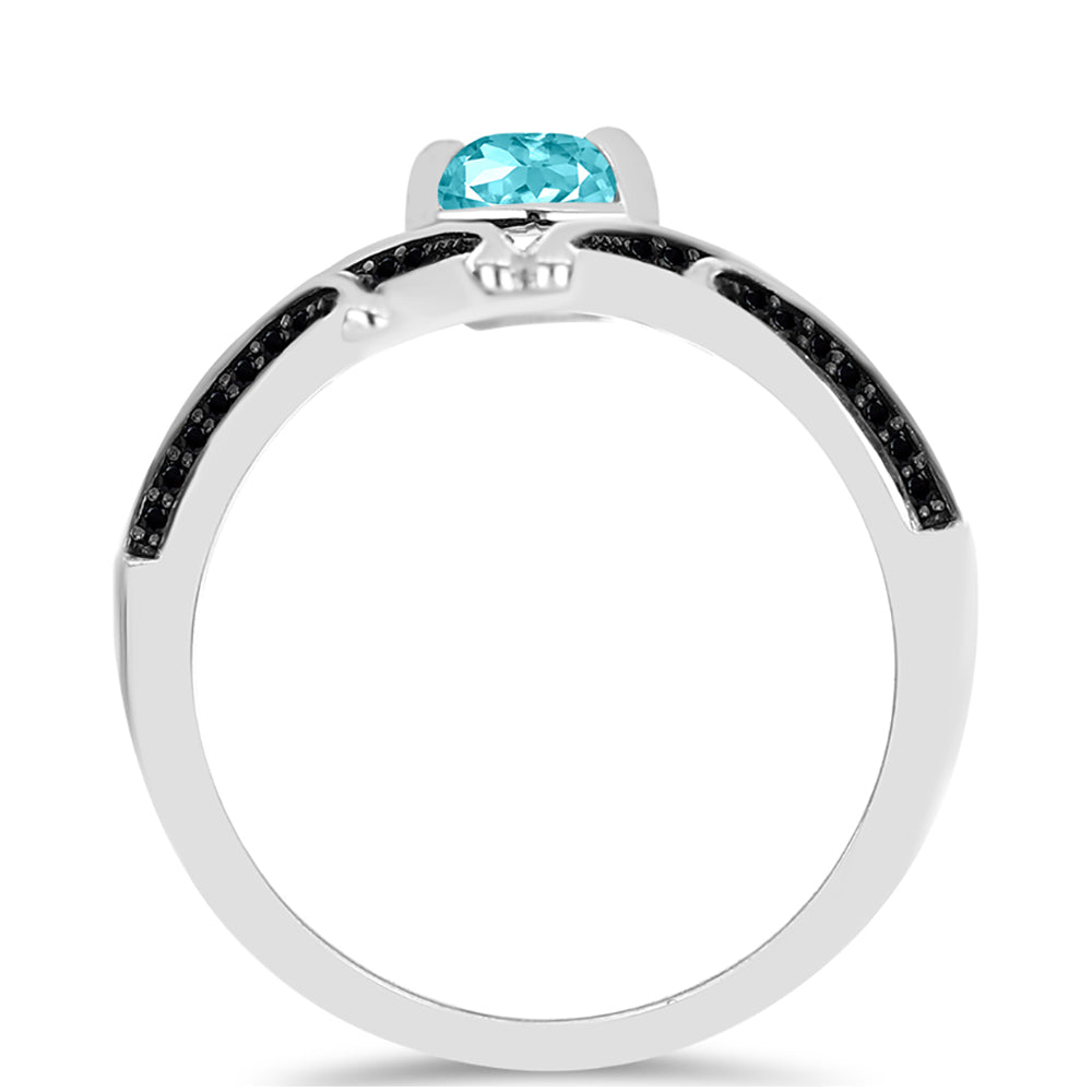 Silberring mit Paraiba Quarz und schwarzem Spinell