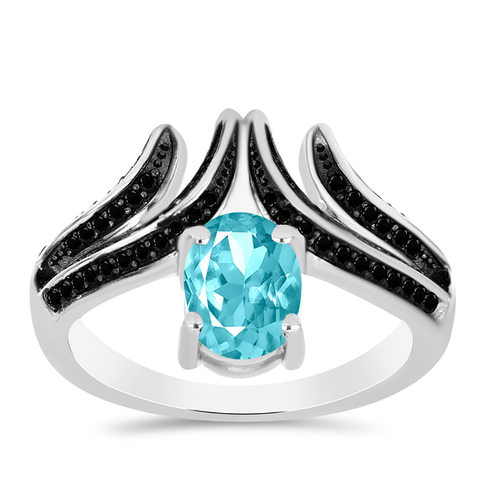 Silberring mit Paraiba Quarz und schwarzem Spinell 3 