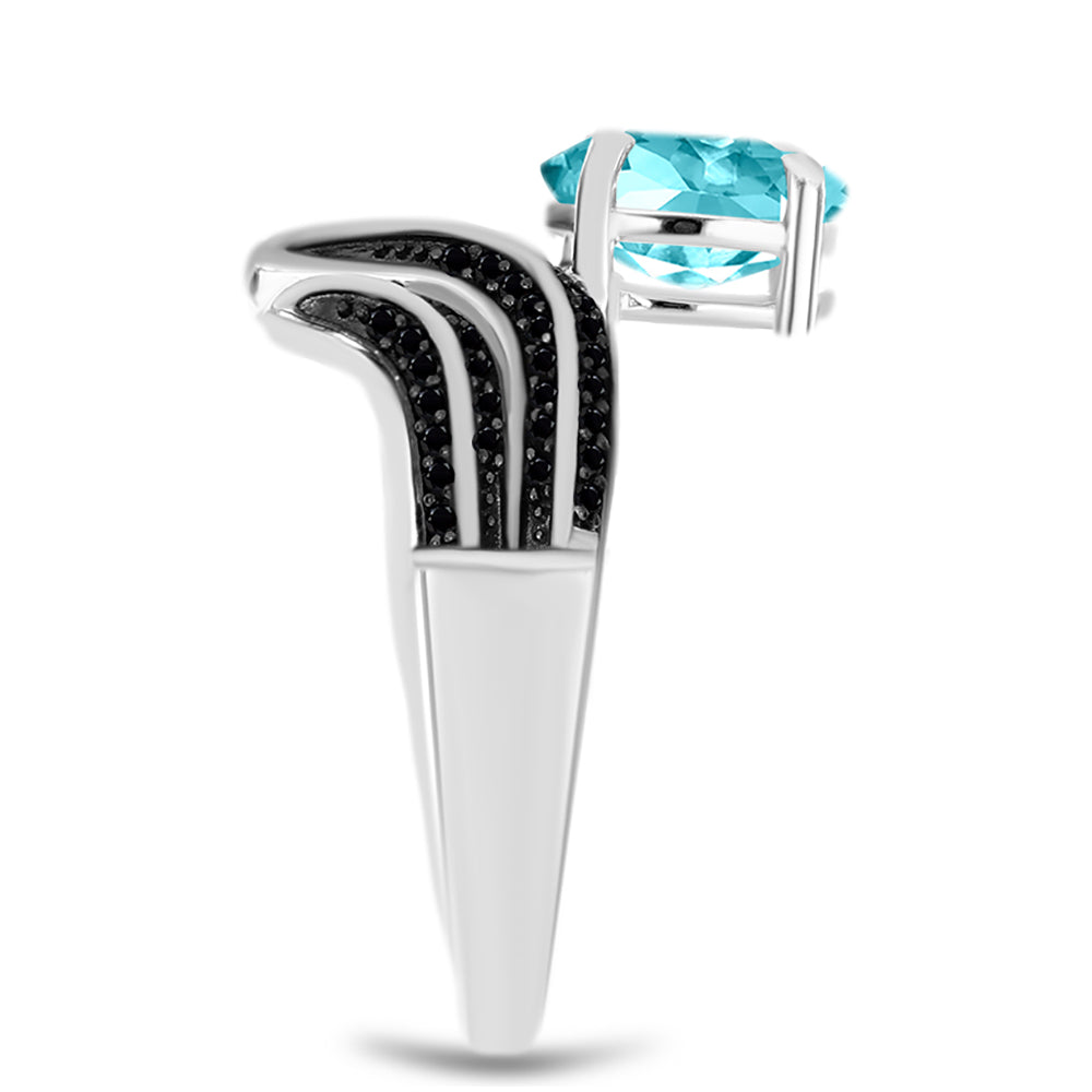 Silberring mit Paraiba Quarz und schwarzem Spinell 4 