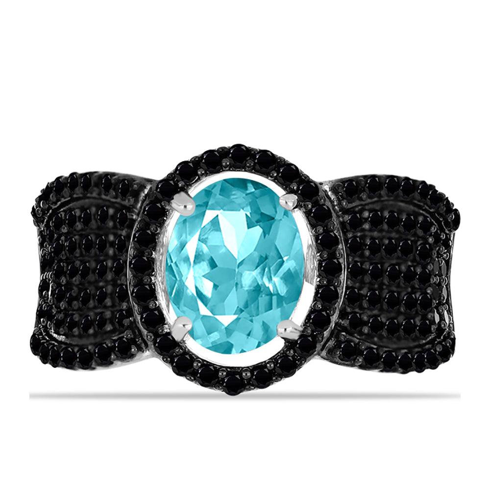 Silberring mit Paraiba Quarz und schwarzem Spinell 1 