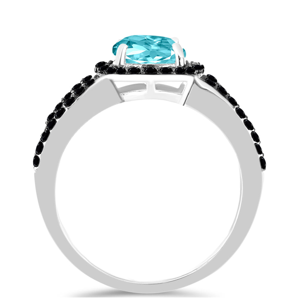 Silberring mit Paraiba Quarz und schwarzem Spinell 2 