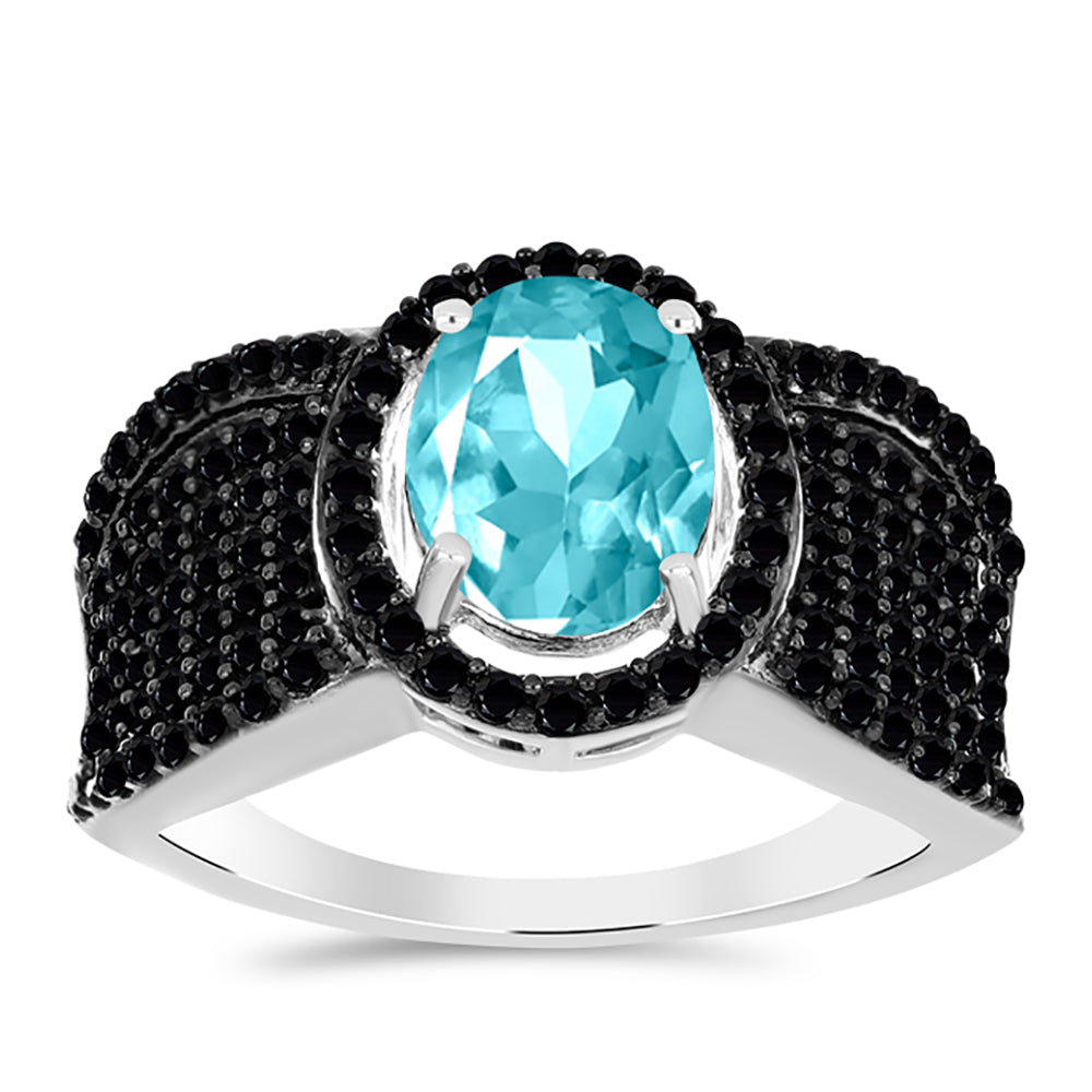 Silberring mit Paraiba Quarz und schwarzem Spinell 3 