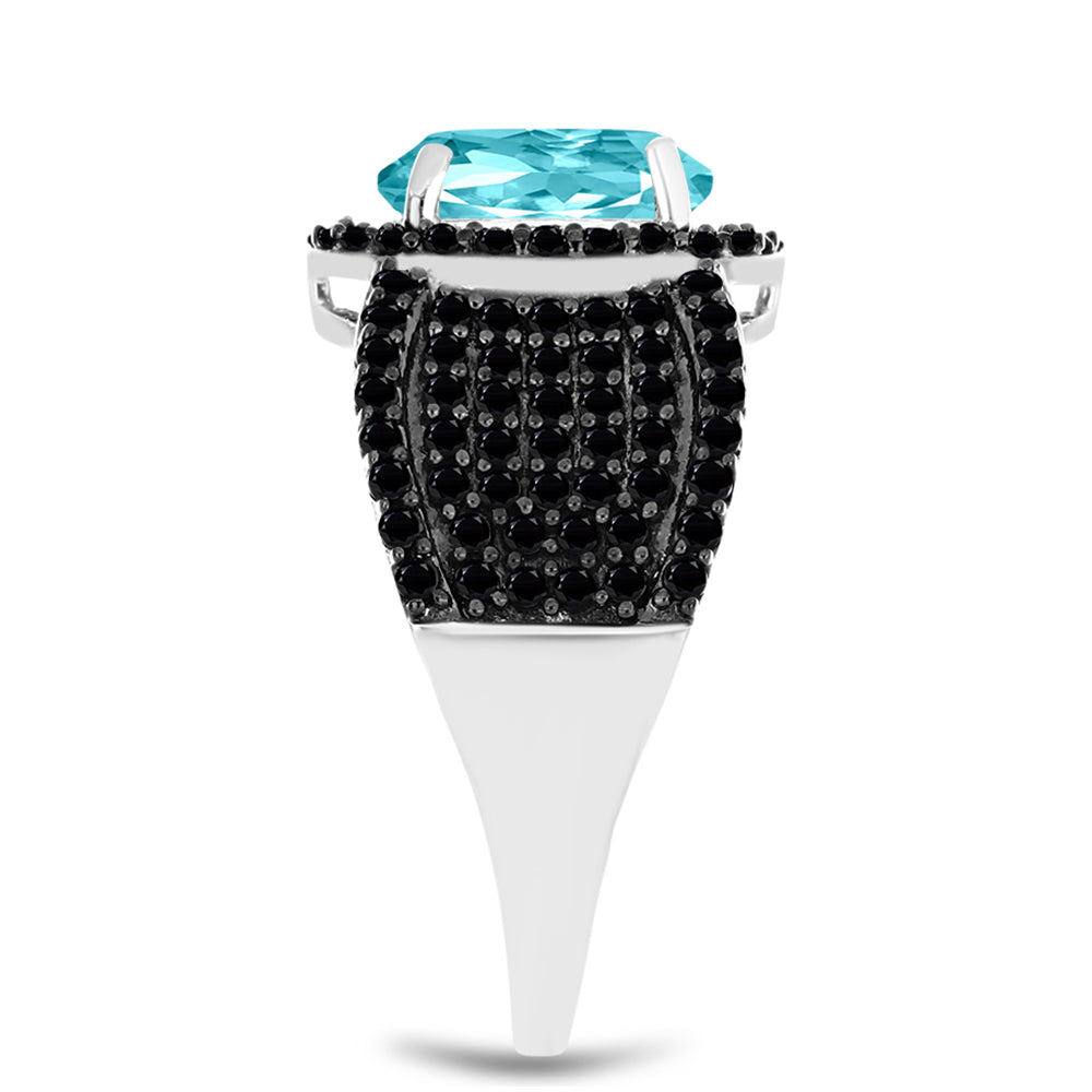 Silberring mit Paraiba Quarz und schwarzem Spinell 4 