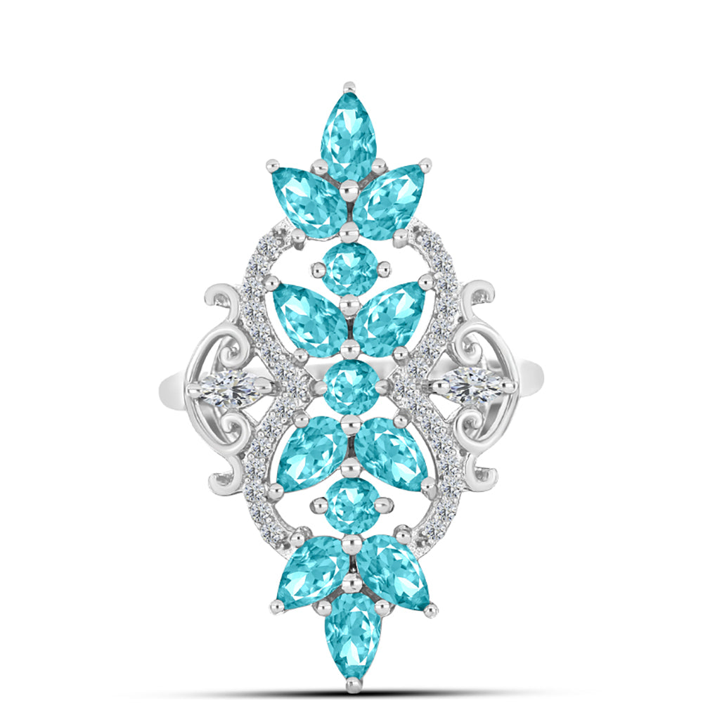 Silberring mit Paraiba Quarz und weißem Topas 1 