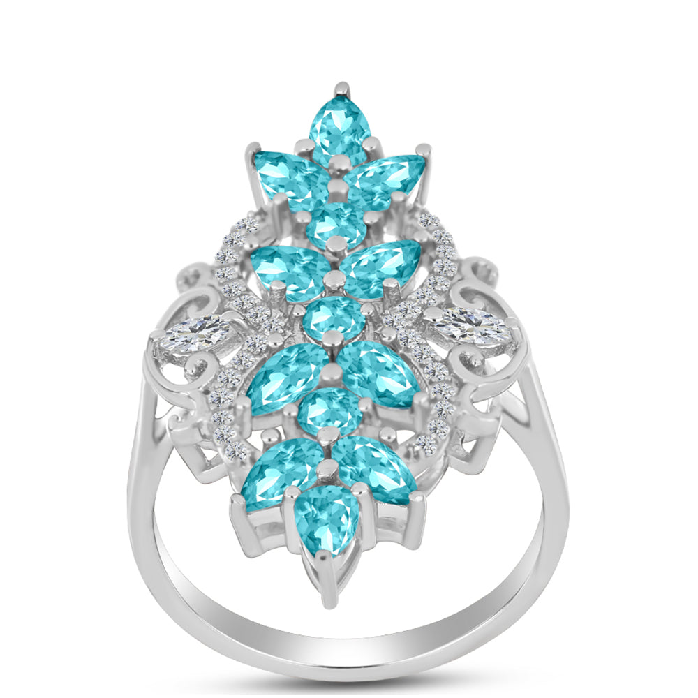 Silberring mit Paraiba Quarz und weißem Topas