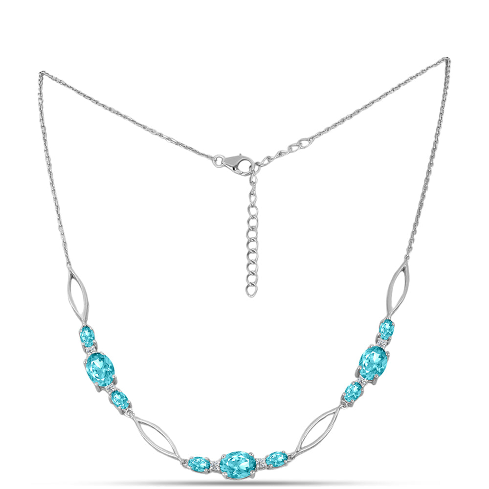 Silberhalskette mit Paraiba Quarz und weißem Topas 1 