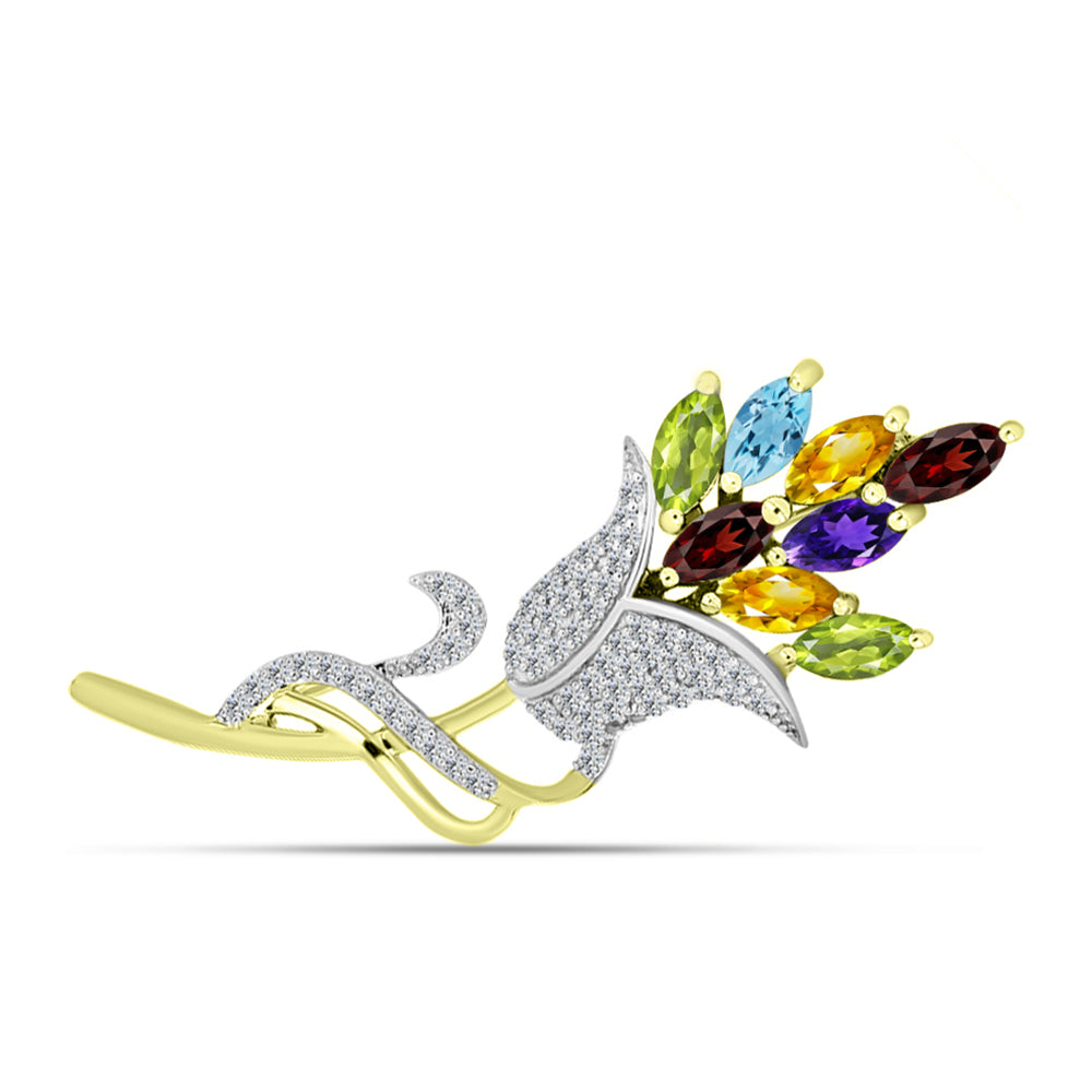 Goldplattierte Silberbrosche mit Barton Granat und marokkanischem Amethyst