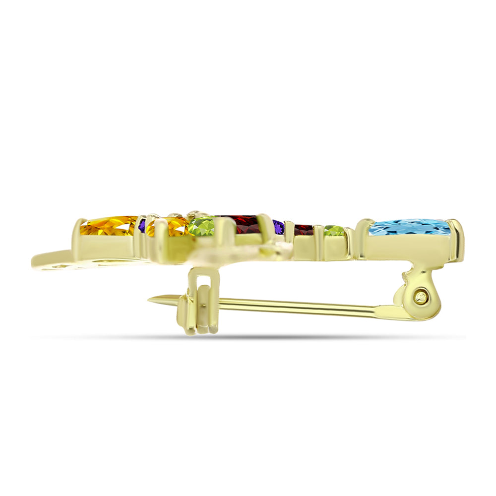 Goldplattierte Silberbrosche mit Barton Granat und marokkanischem Amethyst