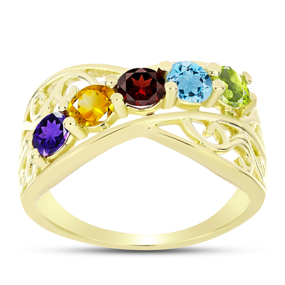 Goldplattierter Silberring mit Barton Granat und marokkanischem Amethyst 3 