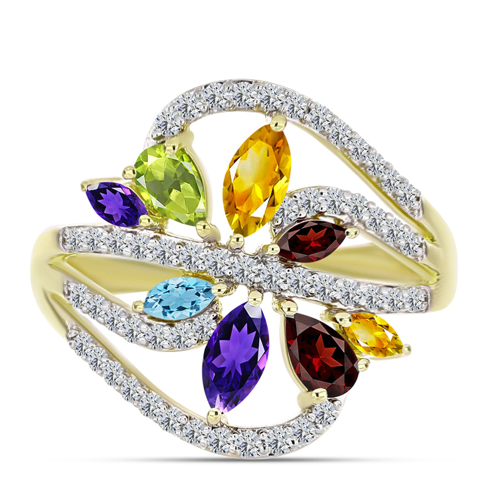 Goldplattierter Silberring mit Barton Granat und marokkanischem Amethyst