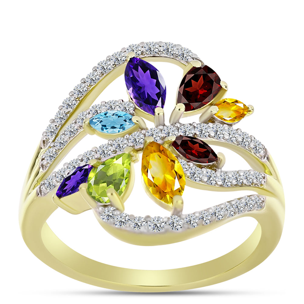 Goldplattierter Silberring mit Barton Granat und marokkanischem Amethyst 3 