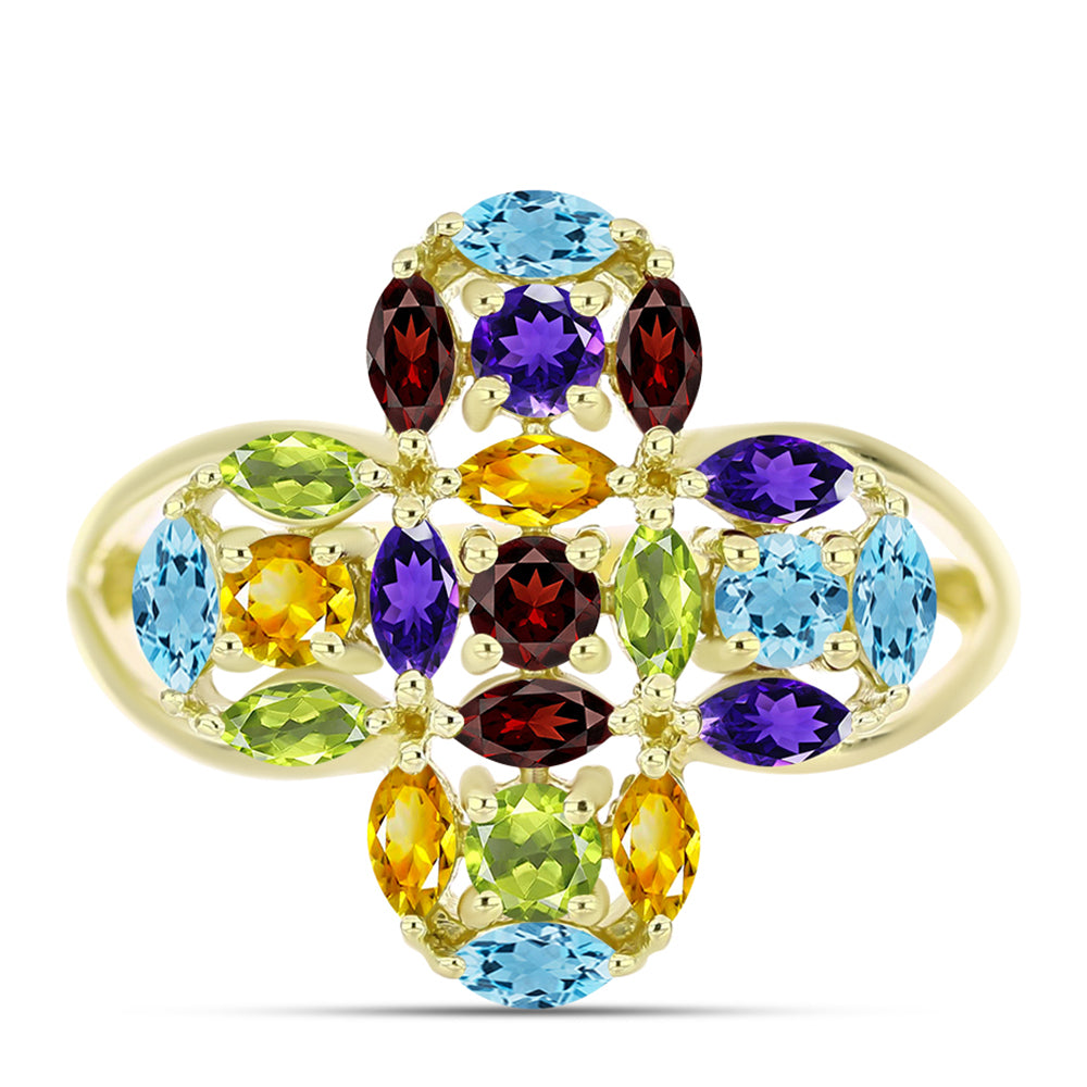 Goldplattierter Silberring mit Barton Granat und marokkanischem Amethyst
