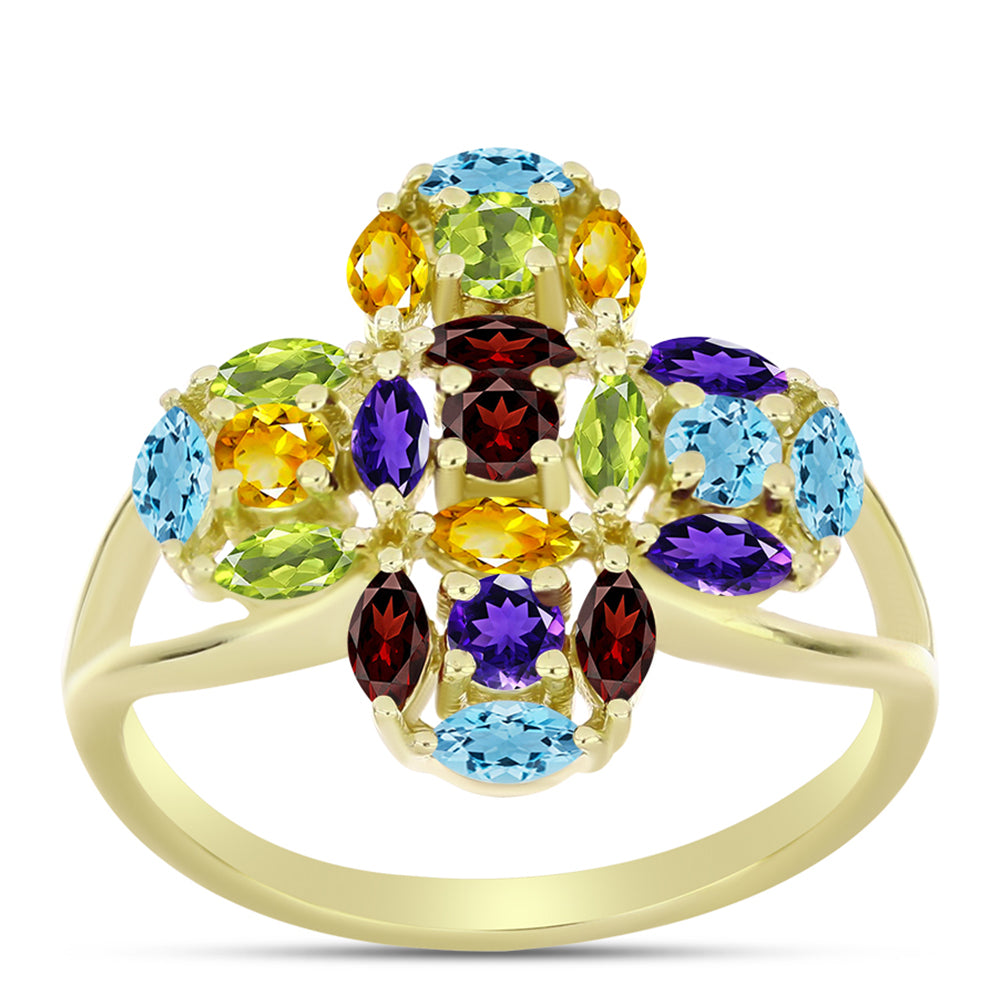 Goldplattierter Silberring mit Barton Granat und marokkanischem Amethyst 3 