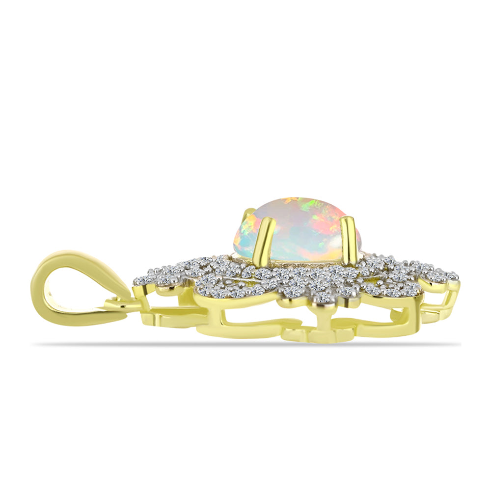 Goldplattierter Silberanhänger mit Welo-Opal und weißem Topas