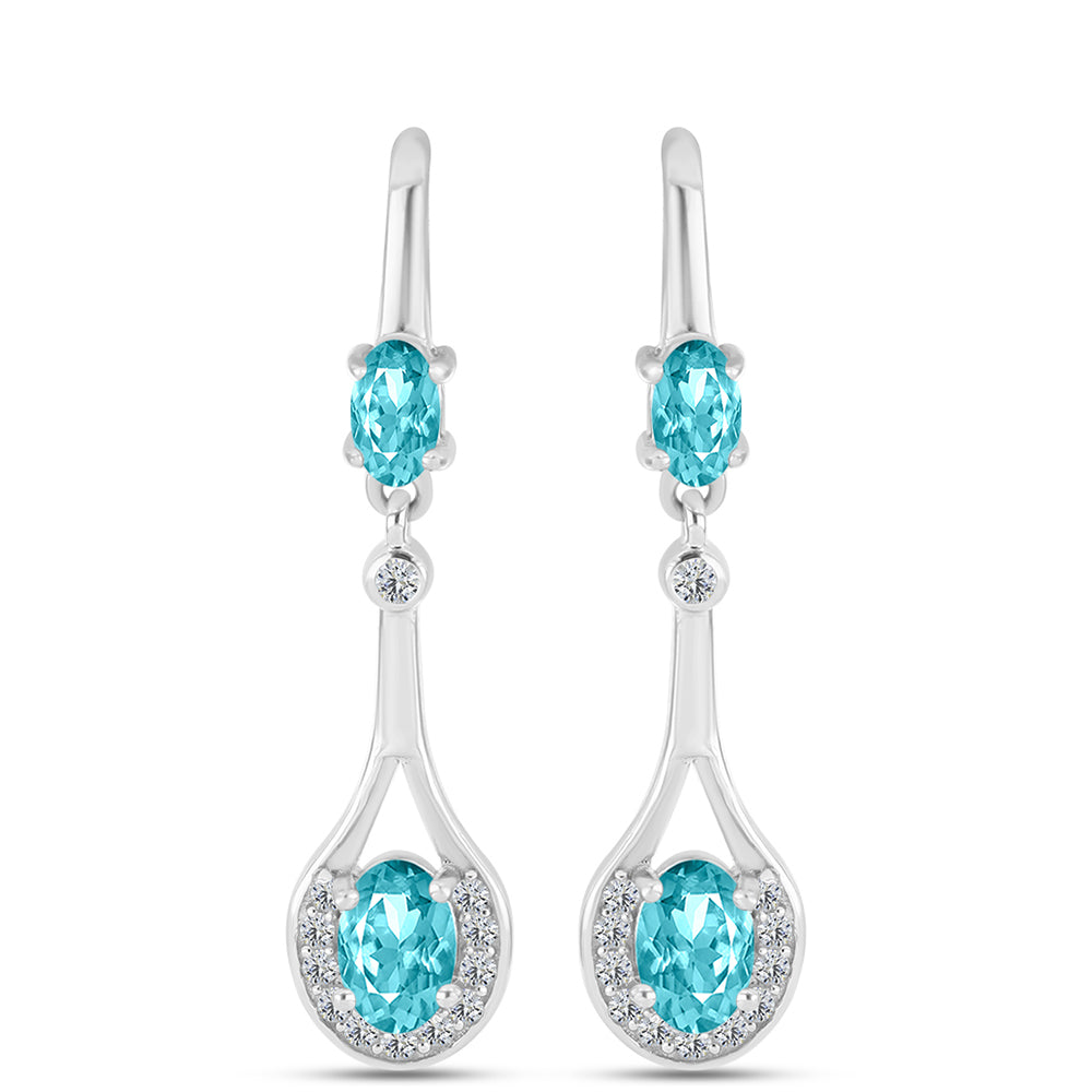 Silberohrringe mit Paraiba Quarz und weißem Topas 1 