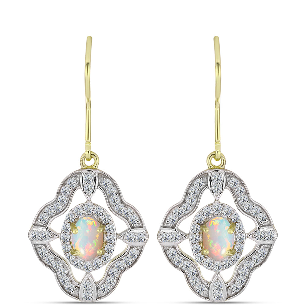 Goldplattierte Silberohrringe mit Welo-Opal und weißem Topas