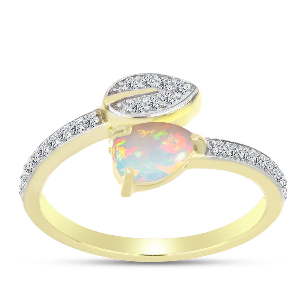 Goldplattierter Silberring mit Welo-Opal und weißem Topas 3 