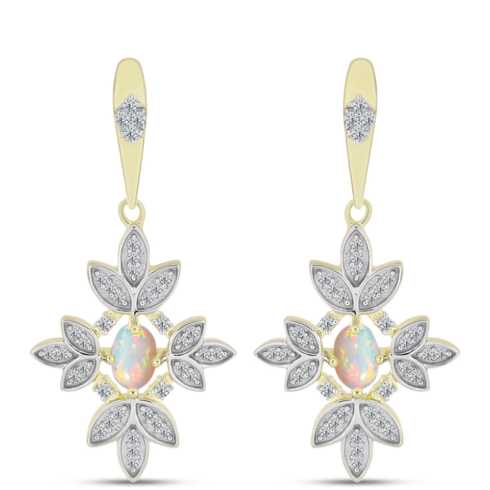 Goldplattierte Silberohrringe mit Welo-Opal und weißem Topas