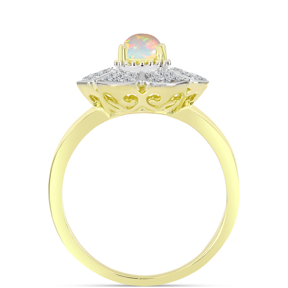 Goldplattierter Silberring mit Welo-Opal und weißem Topas