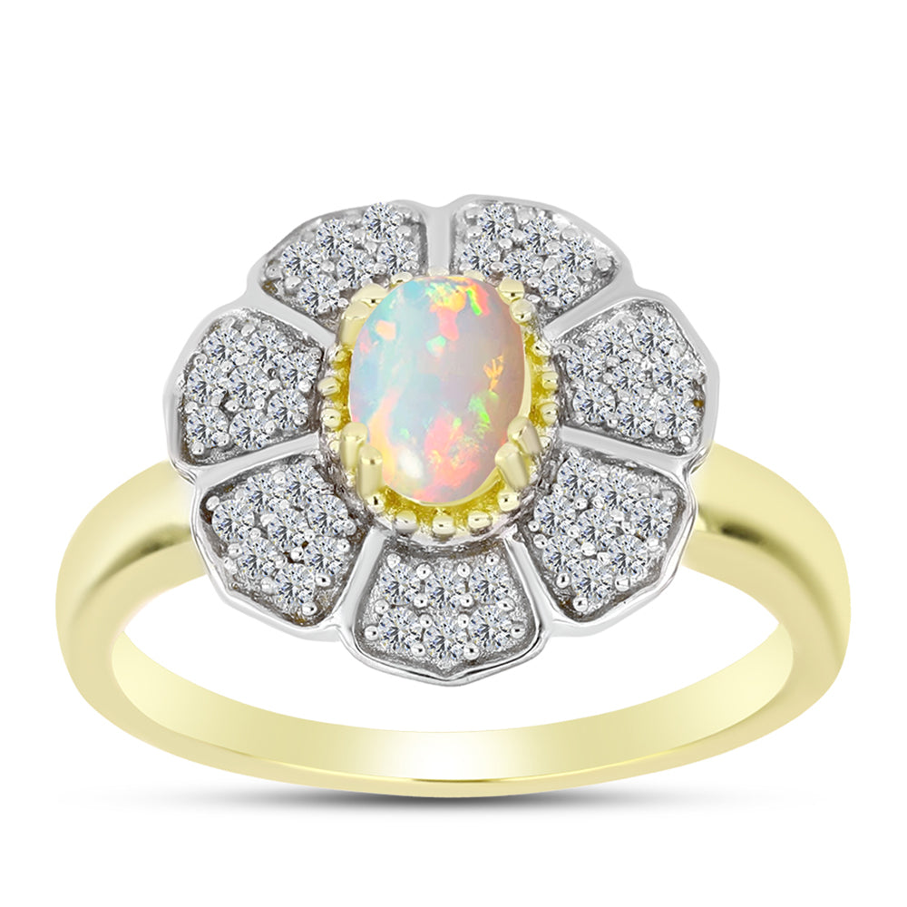 Goldplattierter Silberring mit Welo-Opal und weißem Topas 3 