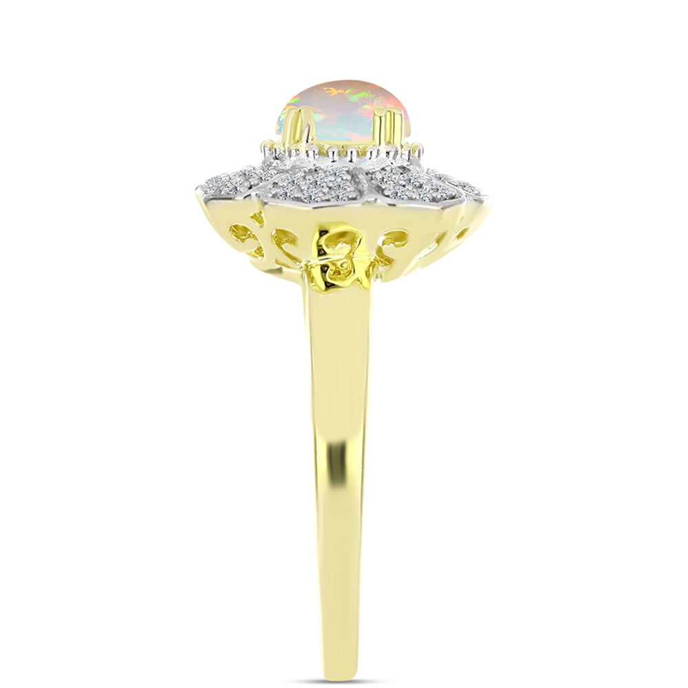 Goldplattierter Silberring mit Welo-Opal und weißem Topas