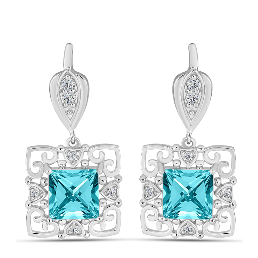 Silberohrringe mit Paraiba Quarz und weißem Topas