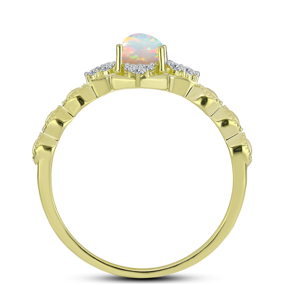 Goldplattierter Silberring mit Welo-Opal und weißem Topas
