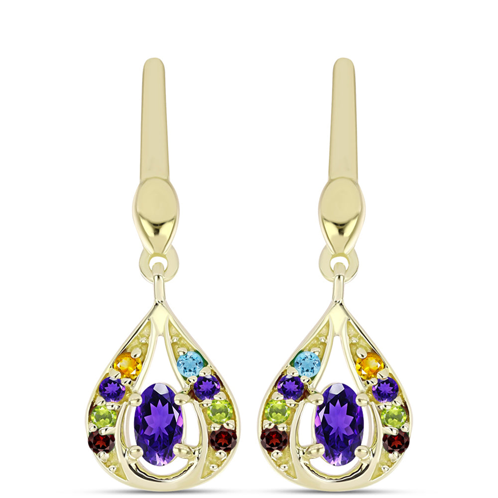 Goldplattierte Silberohrringe mit Barton Granat und marokkanischem Amethyst