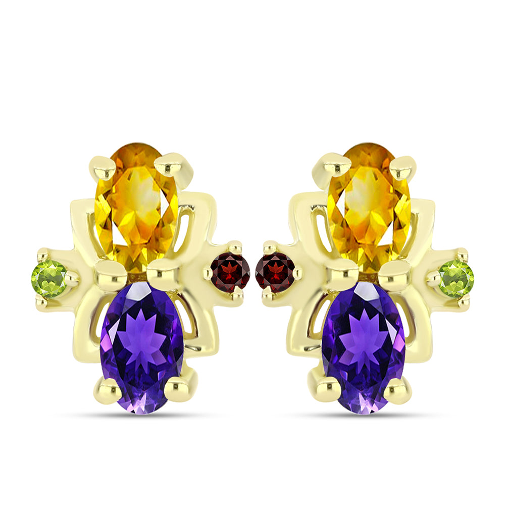 Goldplattierte Silberohrringe mit Barton Granat und marokkanischem Amethyst