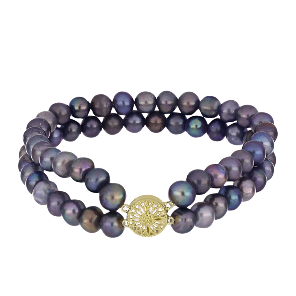 Goldplattiertes Silberarmband mit schwarzer Süßwasserzuchtperle 1 