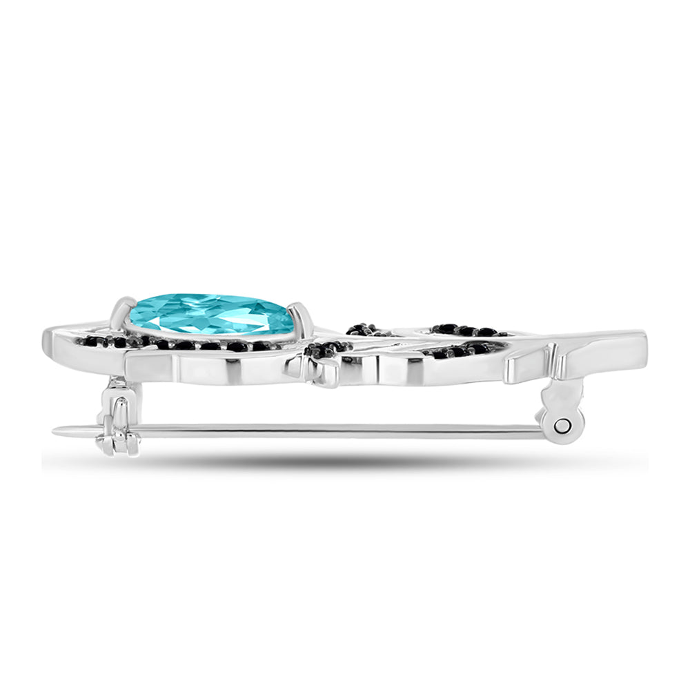 Silberbrosche mit Paraiba Quarz und schwarzem Spinell