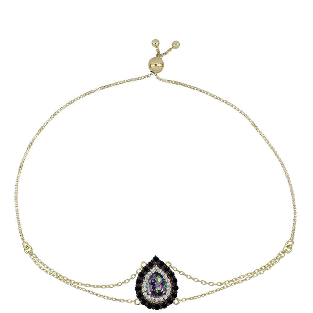 Goldplattiertes Silberarmband mit mystischem Topas und schwarzem Spinell 1 