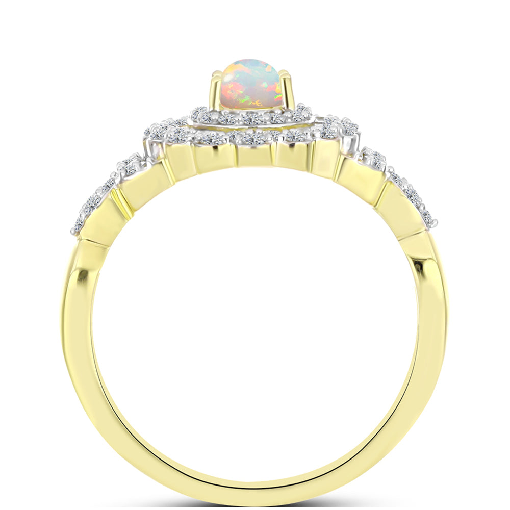 Goldplattierter Silberring mit Welo-Opal und weißem Topas 2 