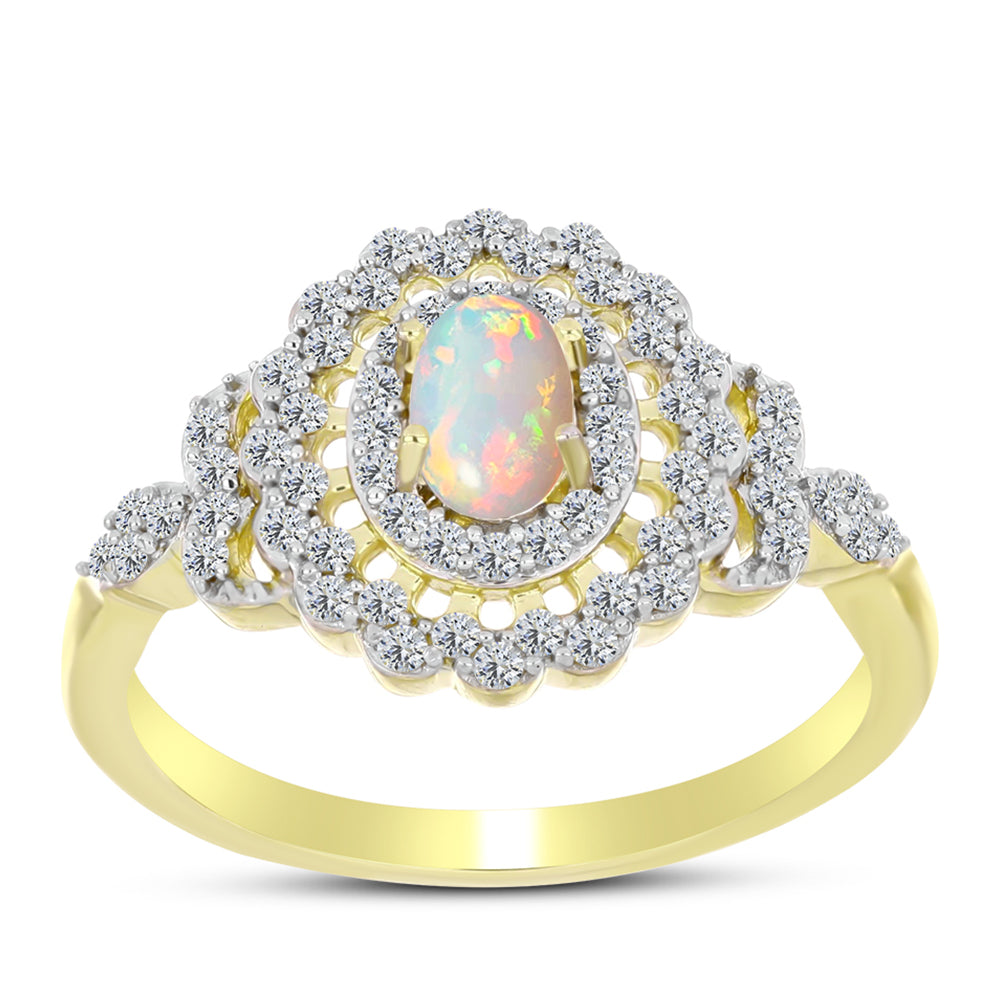 Goldplattierter Silberring mit Welo-Opal und weißem Topas 3 