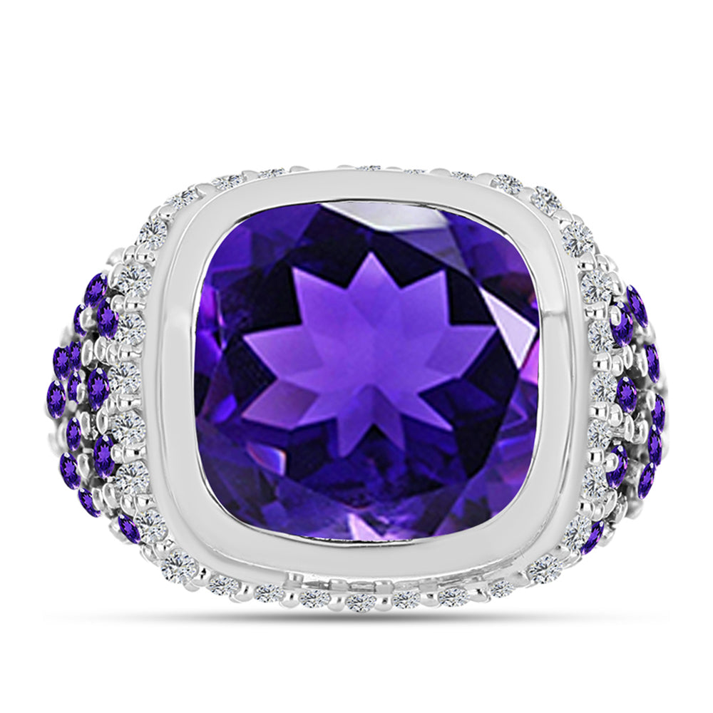 Silberring mit marokkanischem Amethyst und weißem Topas 1 