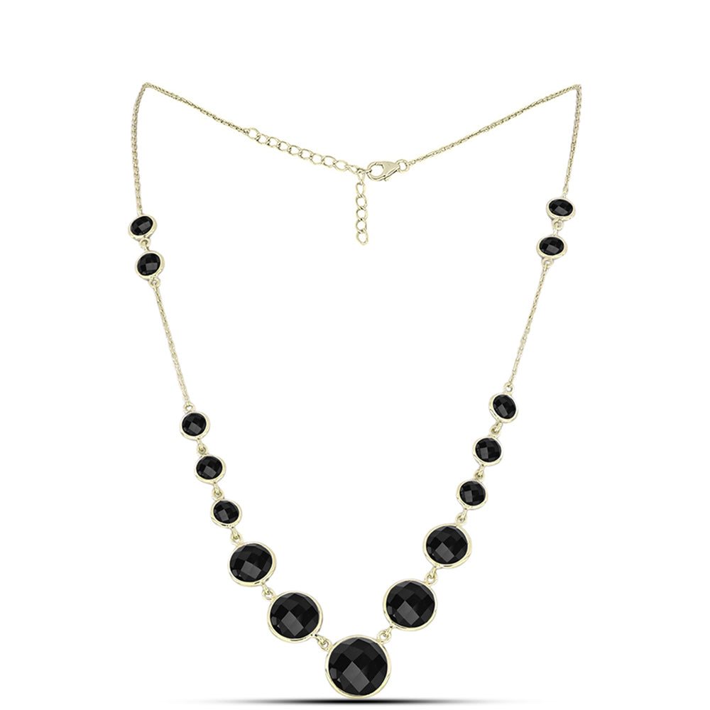 Goldplattierte Silberhalskette mit Obsidian