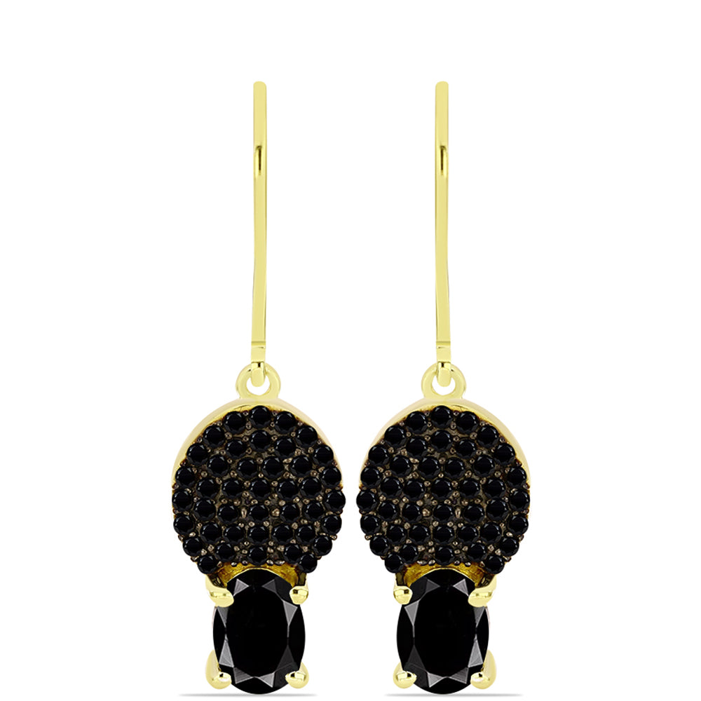 Goldplattierte Silberohrringe mit Obsidian und schwarzem Spinell 1 